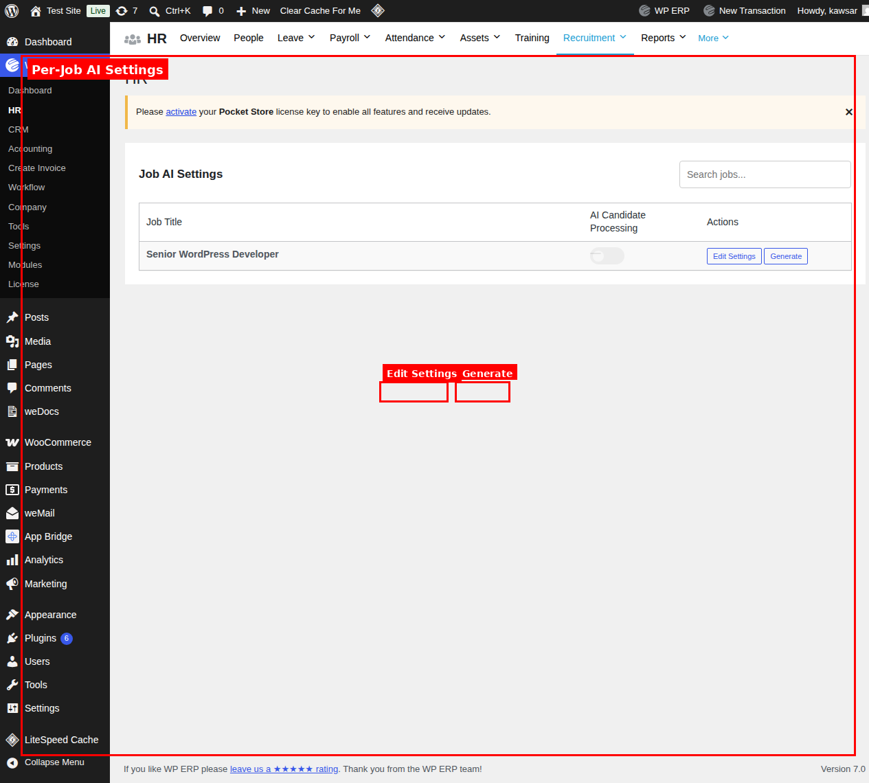 AI Job Settings list view